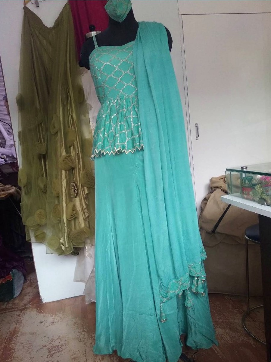 Turquoise Indo-Western outfit
